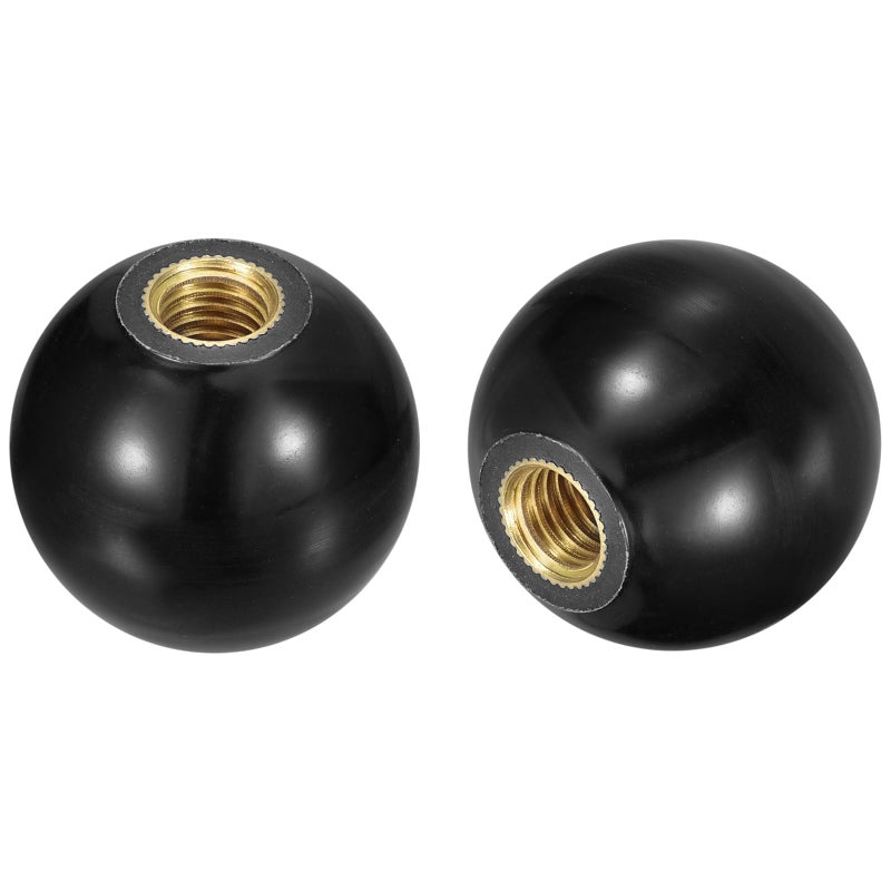 uxcell 2Pcs Threaded Ball Knobs, M8 Female Thread Thermoset Ball Knob 32mm Dia Round Operation Ball Handles with Copper Insert for Machine Lever Handle, Black - Image 1